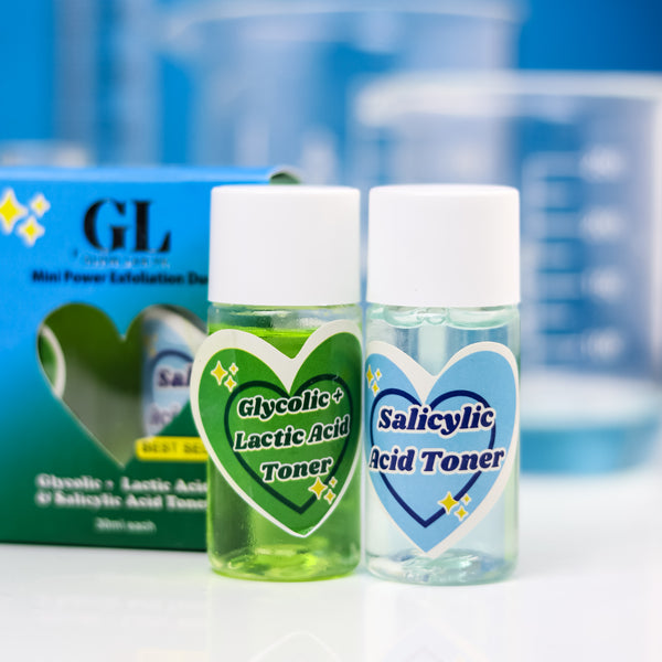 Mini Toners (30ml each) Glycolic Lactic acid toner and salicylic acid toner.