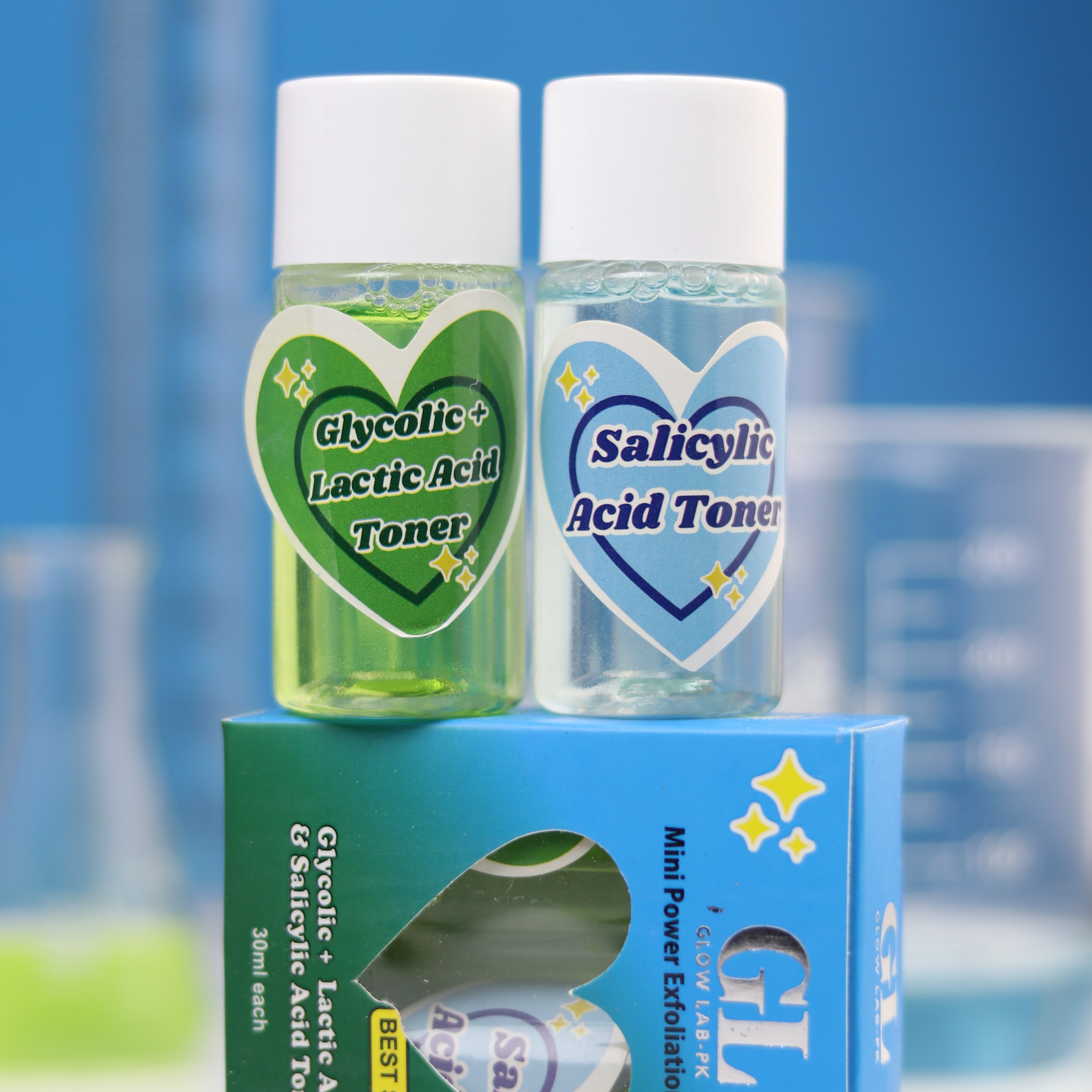Mini Toners (30ml each) Glycolic Lactic acid toner and salicylic acid toner.
