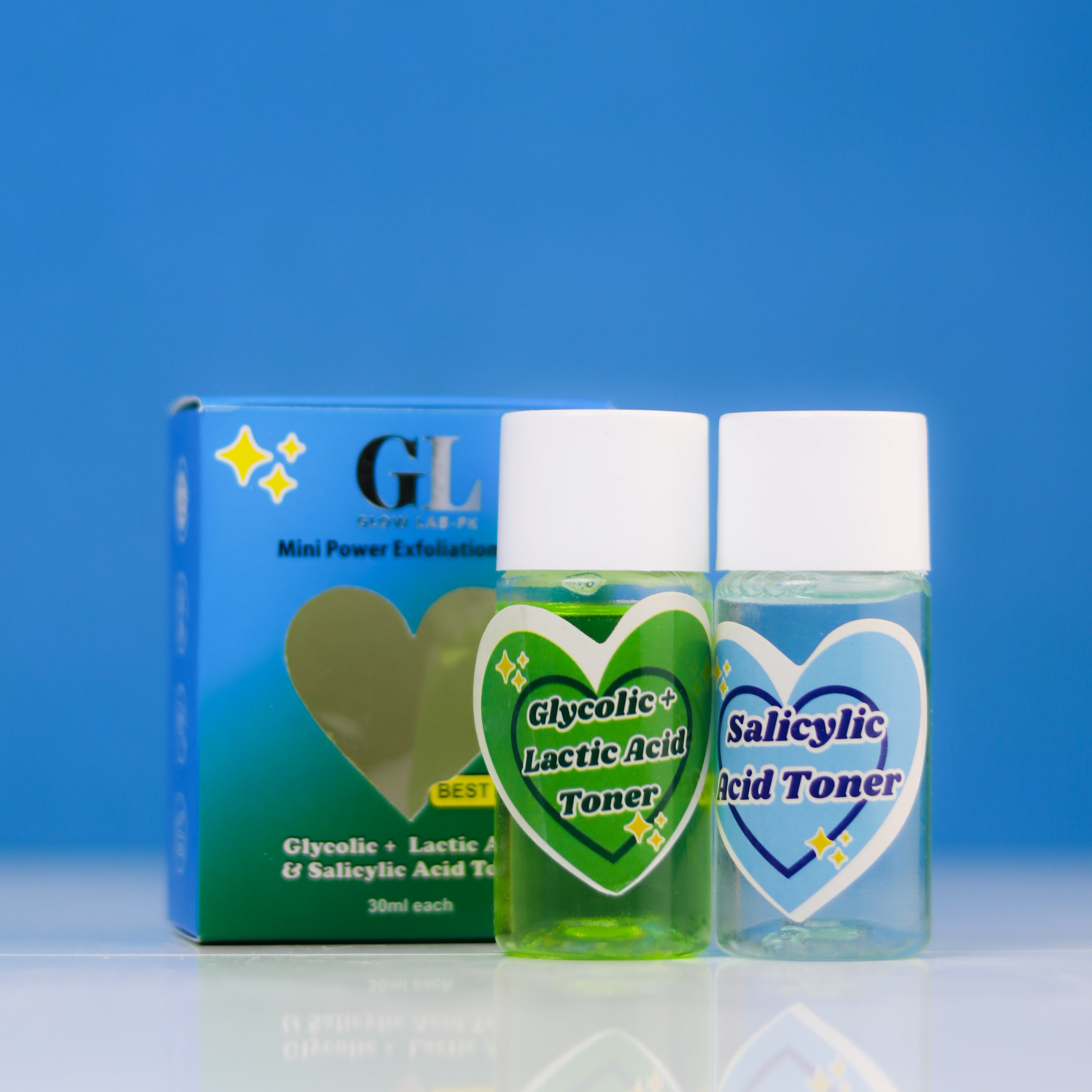 Mini Toners (30ml each) Glycolic Lactic acid toner and salicylic acid toner.
